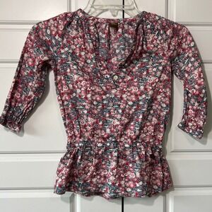 Tea Collection‎ Floral Print Top Blouse Button 3/4 Sleeve Summer Girls Size 6